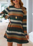 Stripe Pocket Long-Sleeve Dress