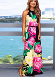 Floral Print Slit Sleeveless Maxi Dress