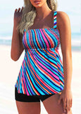 Wide Strap Rainbow Color Smocked Tankini Set