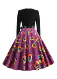 Black & Orange Pumpkin Ghost Fit & Flare Dress