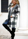 Plaid Pattern Open Front Pocket Cardigan