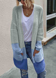 Color Block Waffle-Knit Pocket Open Cardigan