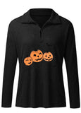 Halloween Pumpkin Zipper Stand Collar Sweatshirt