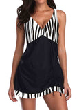 Drawstring Detail Ruched Plunging Neck Swimdress and Panty