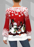 Snowman Print Round Neck  Sweatshirt