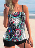 Tribal Print Tie Side Wide Strap Tankini Set