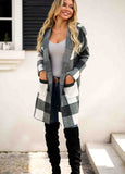 Plaid Pattern Open Front Pocket Cardigan