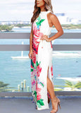 Floral Print Slit Sleeveless Maxi Dress