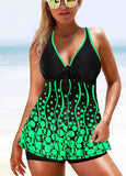 Printed  Wide Strap  Tankini Set