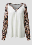 Button Waffle Patchwork Leopard Print sweater