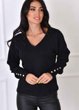 Solid V-Neck long sleeve button Top