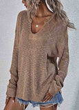 Knit Loose-Fit Notch Neck Sweater