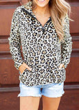 Leopard Print 1/4 Zip Turn-down Collar Sweatshirt