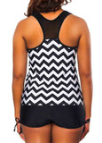 Wave Striped Wide Strap Tankini Set