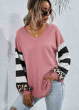 Striped Leopard Long Sleeve Knit Sweatshirt