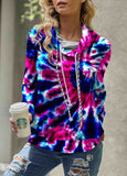 Tie Dye Print Drawstring  Blue Cowl Neck Sweatshirt