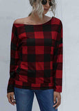 Diagonal Collar Plaid Simple T-Shirt