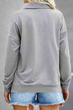 Zip Solid V-neck  Long Sleeve Sweatshirt