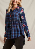 Plaid Floral Hi-Low Button-Front Blouse