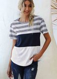 Stripe Print White Round Neck Contrast T Shirt