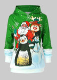 3D Santa Print Hoodie Colorblock Top