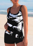 Printed Spaghetti Strap Mid Waist Tankini Set