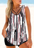 Geometric Print Wide Strap  Tankini Set