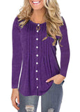 Pleated Button Up Long Sleeve T Shirt