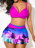 High Waist Tropical Print Double Straps Bikini Set