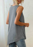 Asymmetric Hem Grey Decorative Button Tank Top