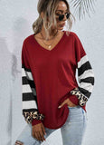 Striped Leopard Long Sleeve Knit Sweatshirt