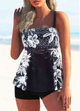 Floral Print Smocked Wide Strap Tankini Set