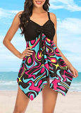 Asymmetric Hem Double Straps Swimdress and Panty