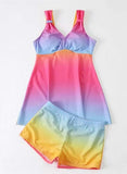 Rainbow Print High Waist Pradient Tankini Set