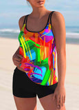 Rainbow Color Stroke Print Wide Strap Tankini Set