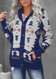 Retro Jacquard Pattern Buttoned Front Hooded Sweater