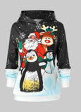 3D Santa Print Hoodie Colorblock Top