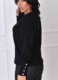 Solid V-Neck long sleeve button Top