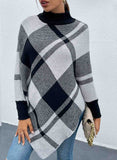 Asymmetric Hem Long Sleeve Plaid Sweater