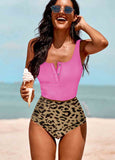 Printed Contrast Button Tankini Set