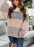 Round Neck Long Sleeve Contrast Sweater