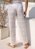 High Waisted Lace White Tie Front Beach Pants