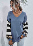 Striped Leopard Long Sleeve Knit Sweatshirt