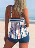 Wide Strap Striped Blue Tankini Set