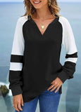 Split Neck Contrast Long Sleeve Sweatshirt