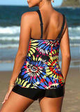 Spaghetti Strap Leaf Print Tankini Set