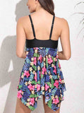 Asymmetric Hem Double Straps Swimdress and Shorts