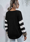 Stripe Leopard Long Sleeve Knit Sweatshirt