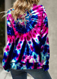 Tie Dye Print Drawstring  Blue Cowl Neck Sweatshirt