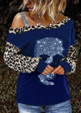 Leopard Skeleton Print  Off Shoulder Panel  Diamond T-Shirt